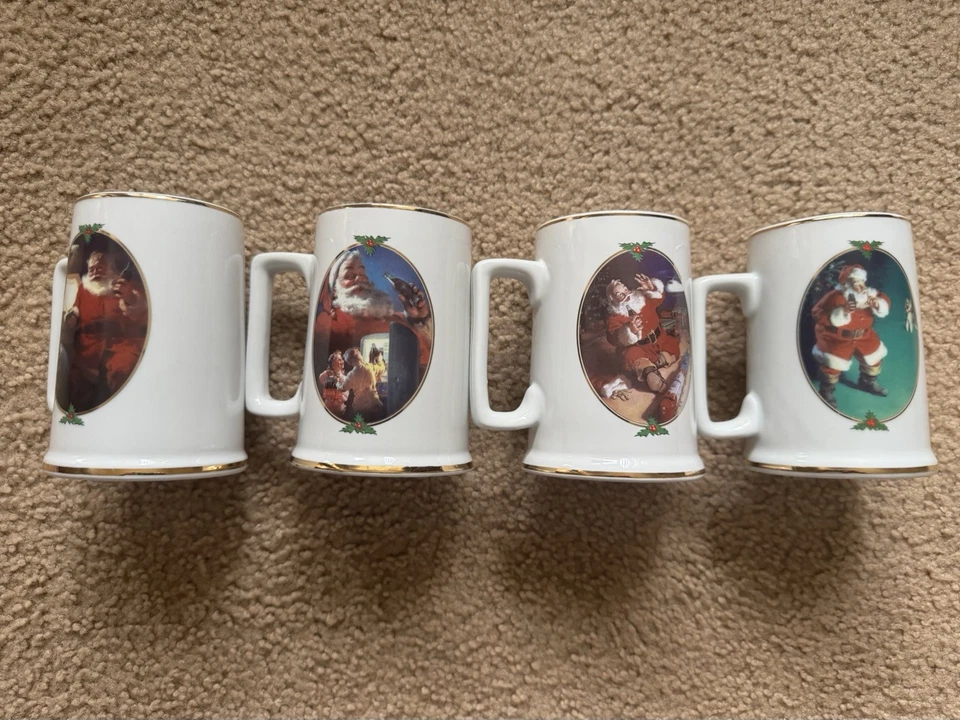 Juego de 4 tazas Coca Cola Santa 1996 edición coleccionista borde dorado 4,75 pulgadas de alto Foto 1 de 2