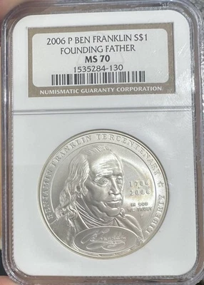2006 P Modern Commemorative Benjamin Franklin Founding Father NGC MS-70 UC - Image 1 of 2