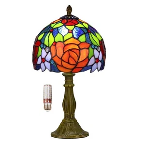 Tiffany Style Lamp Rose Flower Stained Glass Table Lamp red Rose 8X8X14 Inche... - Picture 1 of 9