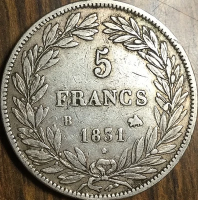 1831 FRANCE SILVER 5 FRANCS COIN Foto 1 de 2