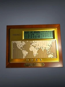 Seiko World Time Desk Clock 12/24 hr Calendar Dual Alarm QHL020B Works Vintage - Picture 1 of 8
