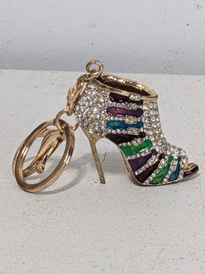 High Heel Shoe Rhinestone Gems Keychain Keyring Bag Charm - Image 1 of 4