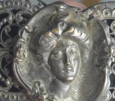 1890 antique belt buckle silver Art Nouveau front/back lady head original - Image 1 of 4