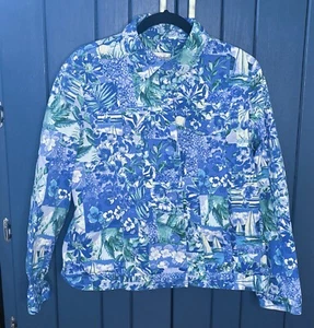 Hawaiijacke Damen blau grün geblümt XL Küsten Oma Kern Lagenlook - Bild 1 von 4