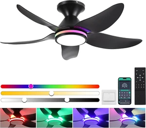 Ceiling Fans with Lights Remote/App Control, 38" Low Profile Ceiling Fans with D - Picture 1 of 10