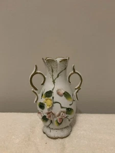 Vintage Towle Fine Bone China Bud Vase w/3D Pink and Yellow Rose 5” With Handles - Picture 1 of 6