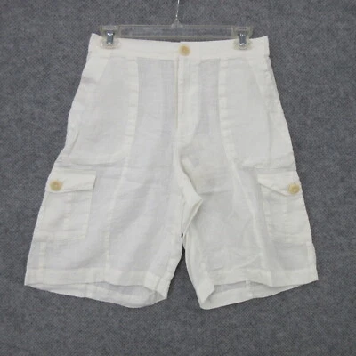 Pantalones Cortos de Lino FLAX Designs P Corozo Cierre de Botones Blanco Carga Cintura Elástica Nuevos Foto 1 de 4