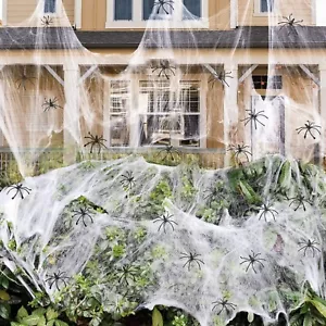 π 900 Sqft Halloween Spider Webs Decorations 30 Fake Spiders Stretchy - Picture 1 of 8