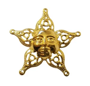 10 pcs Gold Tone Metal Filigree Smiling Sun Face Jewelry Findings Charms Large  - Picture 1 of 4