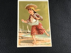 CHROMO CARD PECHEUSE DE SARDINES BAYONNE  EPOQUE 1880 90  - Picture 1 of 2