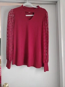 Christmas Women's Sz M Nice Sweater Blouse  Sheer Through Sleeves Polka Dots  - Picture 1 of 12
