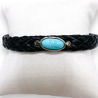 Pulsera Persa Natural Azul Turquesa 925 en Cuero Artesanal 8" Foto 1 de 4