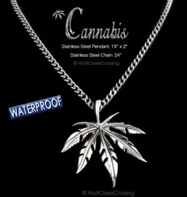 Large Silver Marijuana Pot Leaf Weed 24in Pendant Necklace Stainless-Steel Dope' - Image 1 of 4