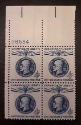 1960 US Stamp 4c Scott#1147 T.G. Masaryk Champion of Liberty  Plate Block 4 MNH - Image 1 of 2