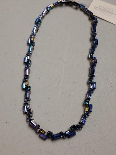 Collana Vintage Bijoux Givenchy 16" Maglia Vetro Stampato Accento Blu