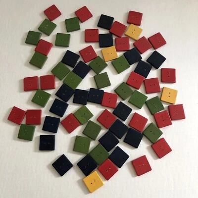 FOUND MORE!  Vtg Wooden Square Flat 2 Hole 1-1/8” Buttons Navy Red Green Yellow - Image 1 of 4