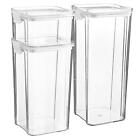 3 Piece Food Storage Containers Set Plastic Kitchen Jars Clip Lid 3 Sizes White