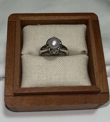 Anillo cúpula vintage de oro amarillo 925/14kt, perla de 6,95 de ancho, acento de remolino 3,7 g, tamaño 6 Foto 1 de 4