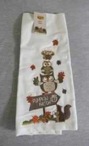 NEW Cracker Barrel Embroidered Owls Pumpkin Patch Kitchen Hand Towel 16"x26" - Picture 1 of 6