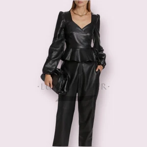 Women's 100% Genuine High Quality Soft Lambskin Leather Cropped Tank Shirts - Picture 1 of 6