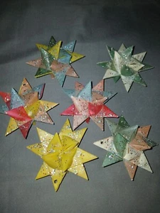 6 Moravian Star Ornament Multicolor 2" Christmas Handmade Wax Paper Glitter - Picture 1 of 1