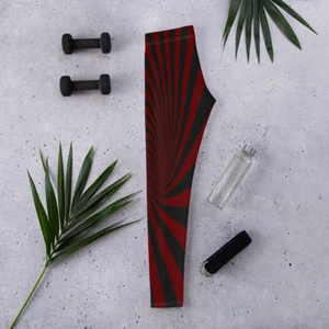 Fun Black and Red Swirl Design, Optical Illusion, Full Length Leggings - Picture 1 of 39