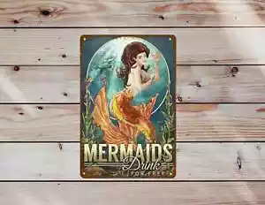 Vintage Ocean Mermaid Metal Tin Sign 8x12 inch Home Decoration Bar Cafe Club - Picture 1 of 4