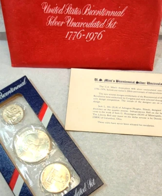 US 1976 BICENTENNIAL Solid SILVER  (40%) UNC “S” Mints Marks 3 coins Set - Image 1 of 4