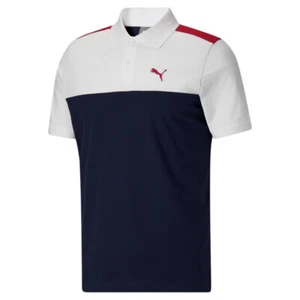 PUMA Essentials Block Short Sleeve Polo Shirt Mens Blue, White Casual 67910806 - Picture 1 of 2