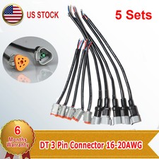 5 Set Deutsch DT 3-Pin Connector Kits 16-20A WG Solid Nickel Contacts with Wire 