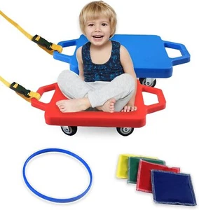 2 Plastic Scooter Boards with Handles for Kids Sitting and 2 Pack, Red & Blue - Picture 1 of 6