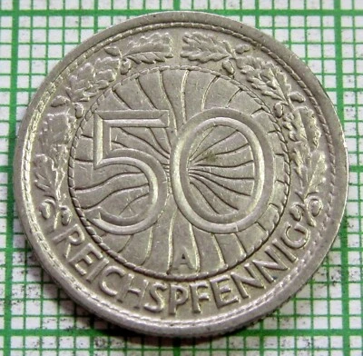 GERMANY WEIMAR REPUBLIC 1928 A 50 REICHSPFENNIG NICKEL yes we do combine postage - Image 1 of 4