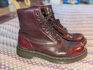 Dr. Martens 1460 Slip Resistant Leather Lace Up Boots Burgundy Red Ladies US 8 - Picture 1 of 14