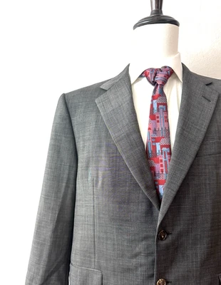 Traje Chaqueta Abrigo Hombre Hickey Freeman 42S Corto Lana y Mohair Dos Botones Gris Foto 1 de 4