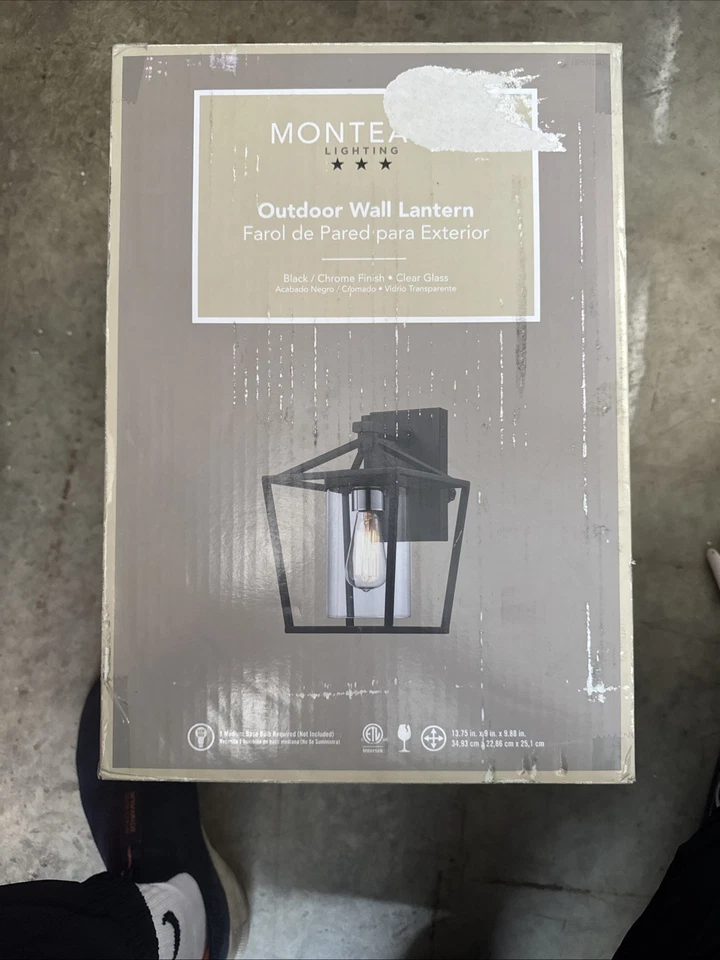 Monteaux Lighting 13.75 in. 1-Light Black/Chrome Outdoor Wall Lantern Sconce - Image 1 of 1