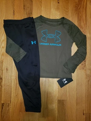 Under Armour Boys Shirt Jogger Set Green Camo Black 3T 4T 6 NEW - Image 1 of 4