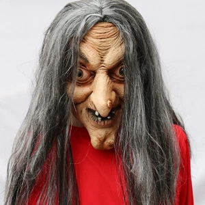 Máscara Larga de Látex de Halloween Terror Terror Disfraz de Disfraz Mujer Anciana Máscara de Bruja con - Imagen 1 de 6