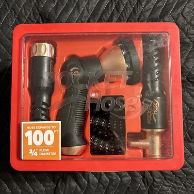 "Manguera de bolsillo 100 pies 3/4"" bala de cobre con pulverizador de 10 patrones de pulverización" Foto 1 de 4