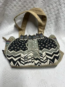 Vintage LAUREL BURCH MULTIHUED CUTOUT CATS TOTE HANDBAG CANVAS PURSE - Picture 1 of 17