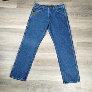 Wrangler Riggs Workwear Pants Jeans Men 38 34 Blue Heavy Utility Denim - Picture 1 of 7