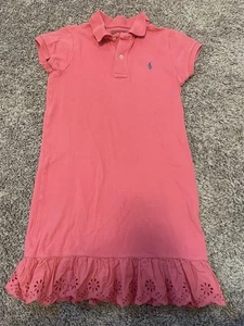 Ralph Lauren Eyelet Stretch Mesh Polo Dress Pink Girls Size 6x - Picture 1 of 5