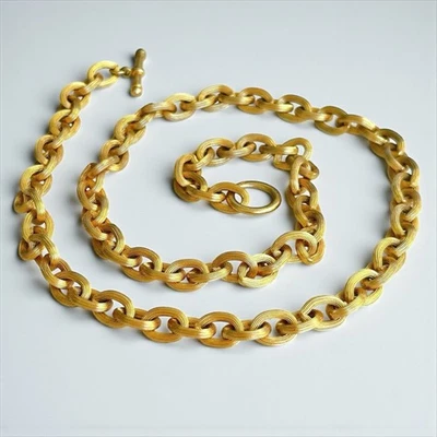 Vintage BEN AMUN 24K Gold Plated Textured Mariner Thick Chunky Chain Necklace - Image 1 of 4
