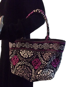 Vera Bradley Geometric Quilted Tote Bag Purple Gray White Black Medium Purse - Picture 1 of 6