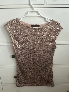 Women’s Bronze Sparkly Sequin Fitted Shirt Top - By The Limited - Small - EUC! - Picture 1 of 9
