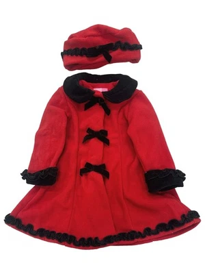 Abrigo de vestir con cuello aterciopelado rojo y negro para niñas pequeñas con sombrero 2T Foto 1 de 2