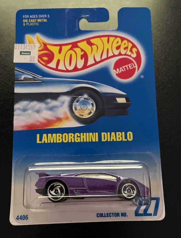 风火轮 - 1992 年,兰博基尼暗黑破坏神 #227,紫色,带锯片车轮 — 第 1/1 张图片