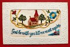 WW1 PATRIOTIC SILK EMBROIDERED POSTCARD, GOD BE WITH YOU TILL WE MEET AGAIN 1917