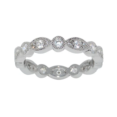 Genuine 14k White Gold Milgrain Antique Cubic Zirconia Eternity Band Sizes 5-9 - Image 1 of 4