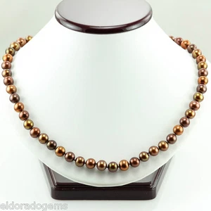 8 MM NATURAL BROWN HIGH QUALITY PEARL STRING NECKLACE 14K YELLOW GOLD CLASP 17" - Picture 1 of 10