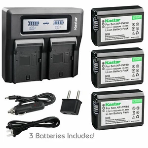 Kastar DUAL LCD Ultra Fast Charger 3 Batteries for Sony NP-FW50 - Picture 1 of 4